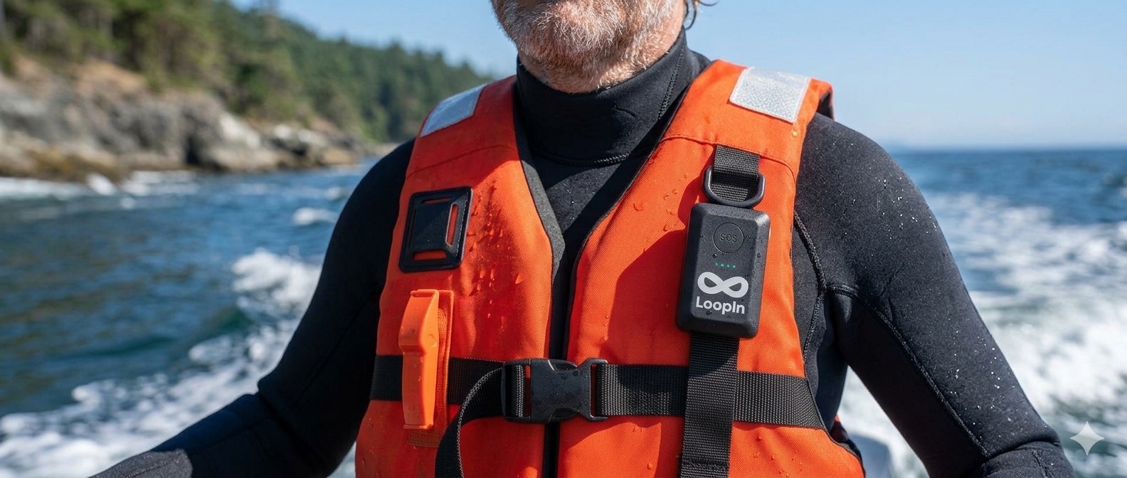Person in life jacket with tracker